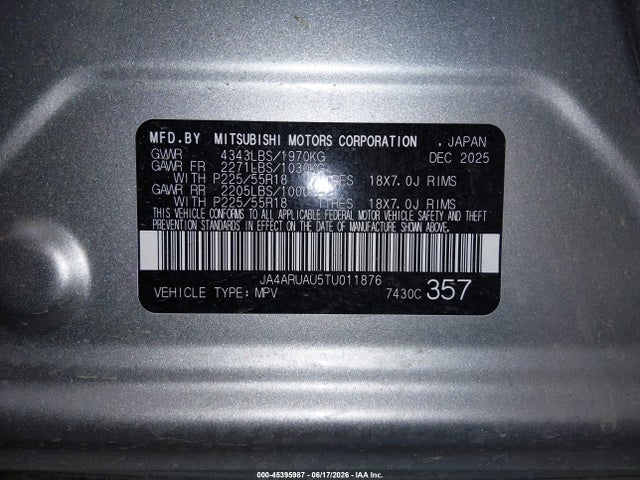 JA4ARUAU5TU011876 Mitsubishi Outlander Sport 2.0 Es/2.0 Le/2.0 Ralliart/2.0 S/2.0 Se/2.0 Trail Edition