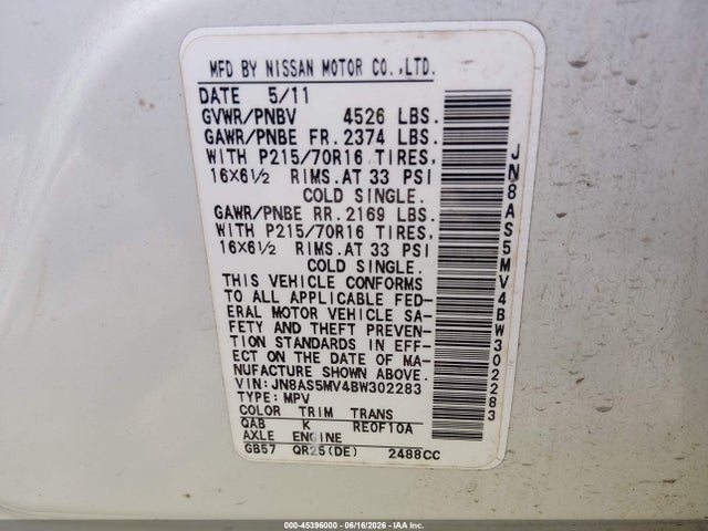 Продаж на аукціоні авто 2011 Nissan Rogue S, vin: JN8AS5MV4BW302283, номер лоту: 45396000