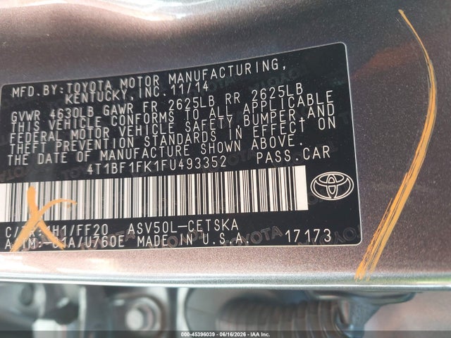 Продаж на аукціоні авто 2015 Toyota Camry Se, vin: 4T1BF1FK1FU493352, номер лоту: 45396039