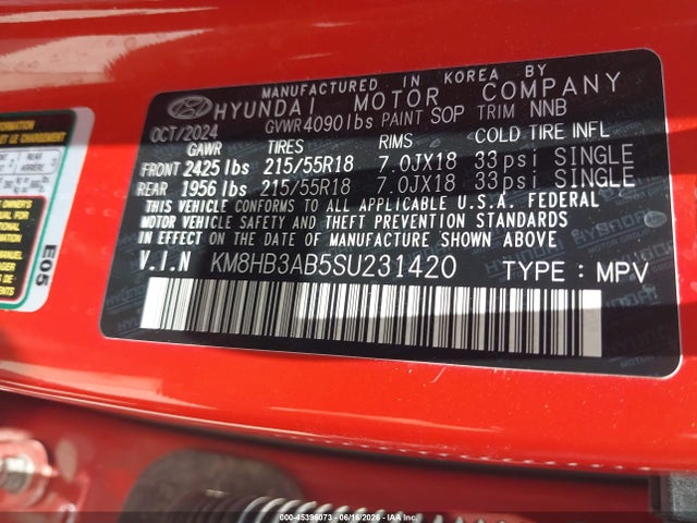 2025 Hyundai Kona Sel მანქანა იყიდება აუქციონზე, vin: KM8HB3AB5SU231420, აუქციონის ნომერი: 45396073