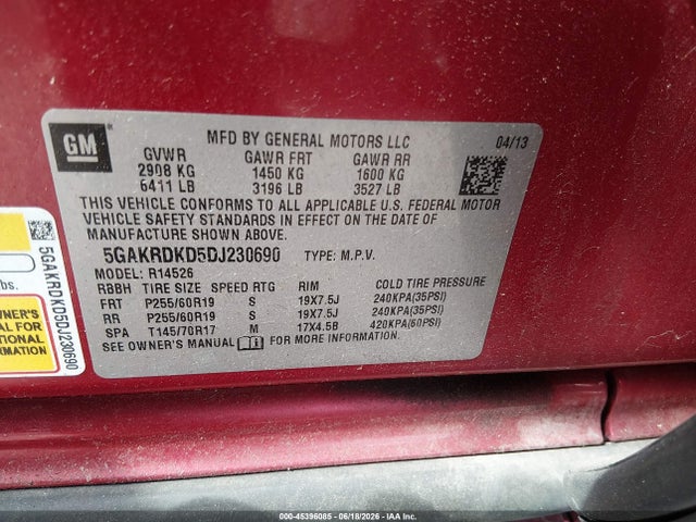 Продажа на аукционе авто 2013 Buick Enclave Premium, vin: 5GAKRDKD5DJ230690, номер лота: 45396085