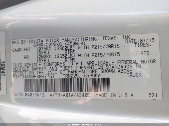 Toyota Tacoma 2015 5TFTX4CN9FX067767 Image 9