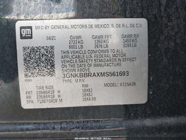 3GNKBBRAXMS561693 Chevrolet Blazer Fwd 1lt