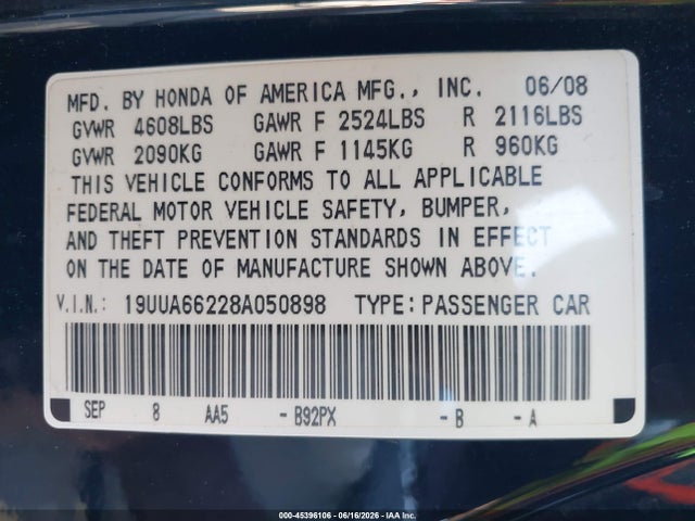 Продажа на аукционе авто 2008 Acura Tl 3.2, vin: 19UUA66228A050898, номер лота: 45396106