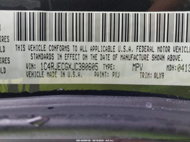 1C4RJECGXJC380605 Jeep Grand Cherokee High Altitude 4x2