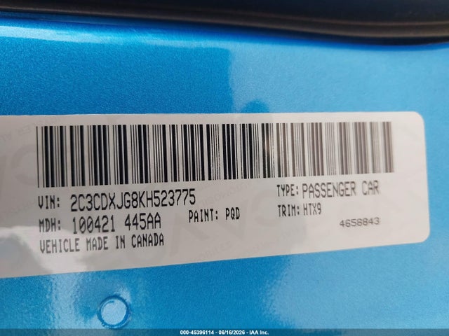 Продажа на аукционе авто 2019 Dodge Charger Sxt Awd, vin: 2C3CDXJG8KH523775, номер лота: 45396114