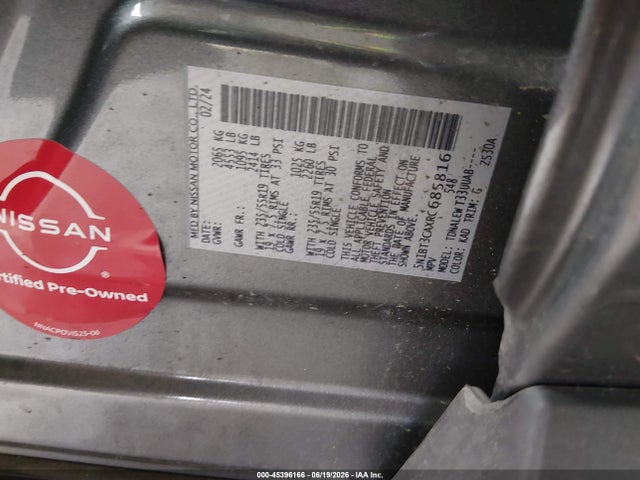 45396166 :رقم المزاد ، 5N1BT3CAXRC685816 vin ، 2024 Nissan Rogue Sl Fwd مزاد بيع