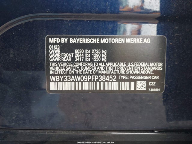 Aukcja sprzedaży 2023 Bmw I4 M50, vin: WBY33AW09PFP38452, numer aukcji: 45396184