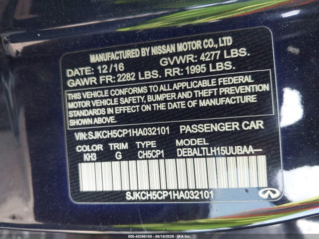 45396188 :رقم المزاد ، SJKCH5CP1HA032101 vin ، 2017 Infiniti Qx30 Sport مزاد بيع