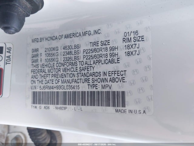 5J6RM4H93GL035415 Honda Cr-v Touring
