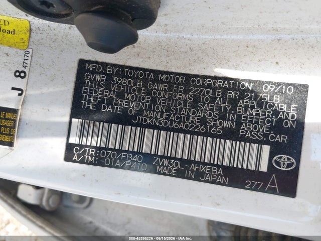 2010 Toyota Prius Ii მანქანა იყიდება აუქციონზე, vin: JTDKN3DU6A0226165, აუქციონის ნომერი: 45396226
