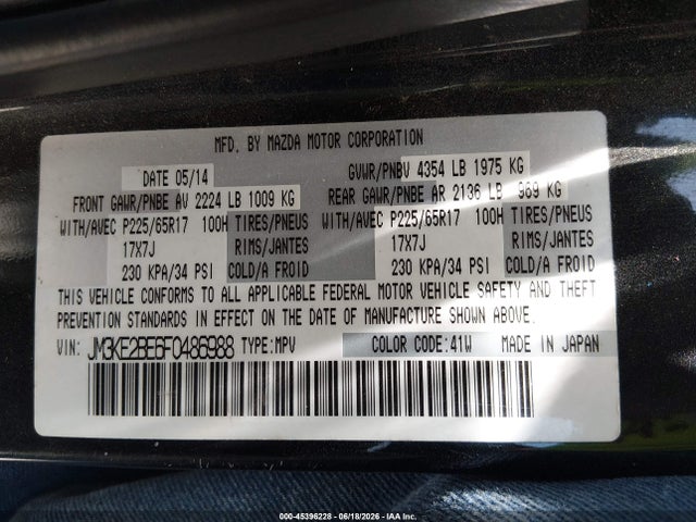 45396228 :رقم المزاد ، JM3KE2BE6F0486988 vin ، 2015 Mazda Cx-5 Sport مزاد بيع