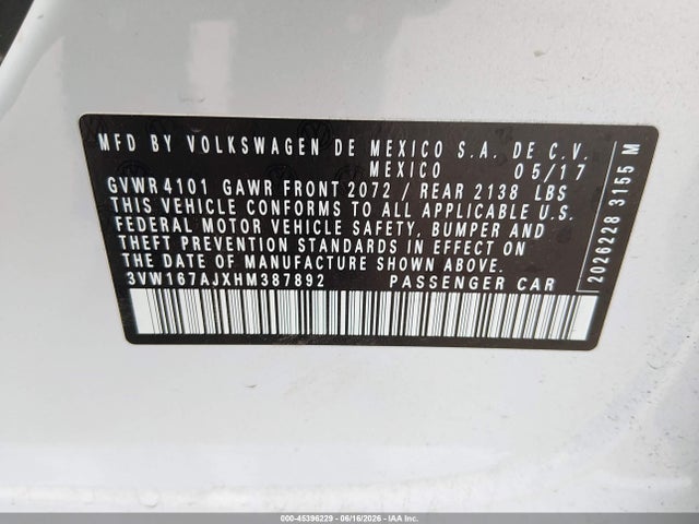 3VW167AJXHM387892 Volkswagen Jetta 1.4t S