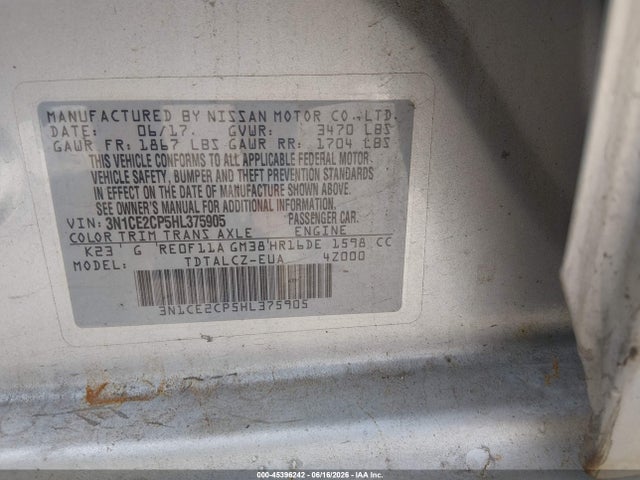 Aukcja sprzedaży 2017 Nissan Versa Note S Plus, vin: 3N1CE2CP5HL375905, numer aukcji: 45396242