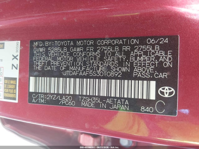 Aukcja sprzedaży 2025 Toyota Crown Platinum, vin: JTDAFAAF5S3010892, numer aukcji: 45396251