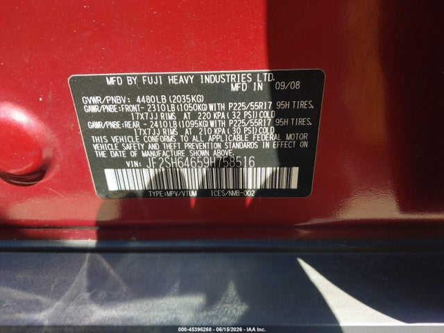 45396268 :رقم المزاد ، JF2SH64659H758516 vin ، 2009 Subaru Forester 2.5x Limited مزاد بيع