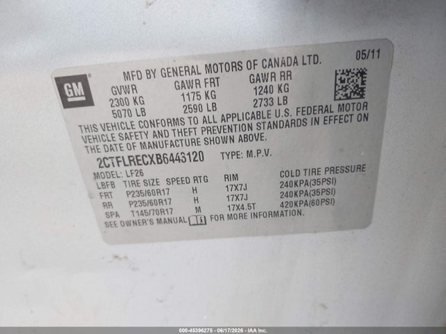 Aukcja sprzedaży 2011 Gmc Terrain Sle-1, vin: 2CTFLRECXB6443120, numer aukcji: 45396275