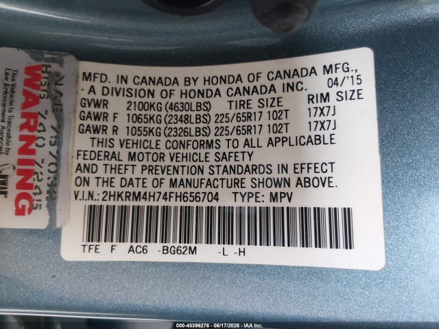 Honda Cr-v Ex-l 2015 2HKRM4H74FH656704 Image 9