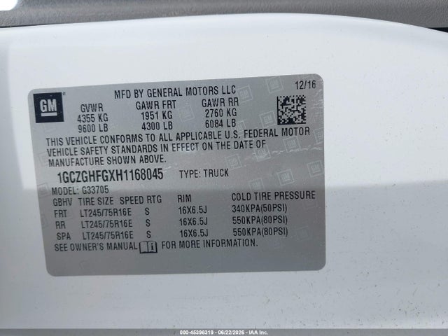 1GCZGHFGXH1168045 Chevrolet Express 3500 Work Van