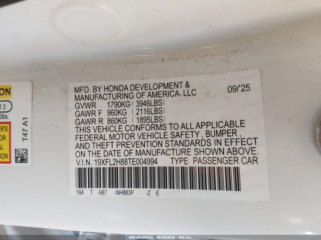 19XFL2H88TE004994 Honda Civic Sport