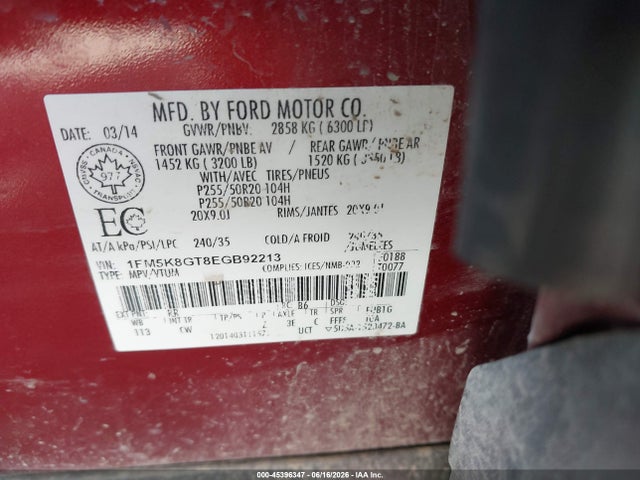 1FM5K8GT8EGB92213 Ford EXPLORER SPORT