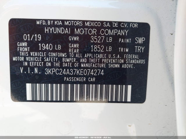 3KPC24A37KE074274 Hyundai ACCENT SE