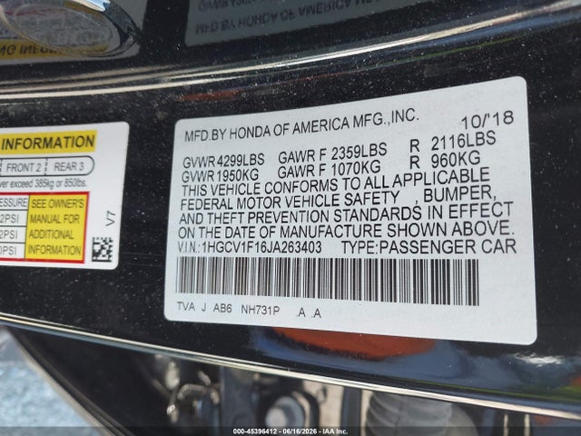 Honda ACCORD LX 2018 1HGCV1F16JA263403 Image 9