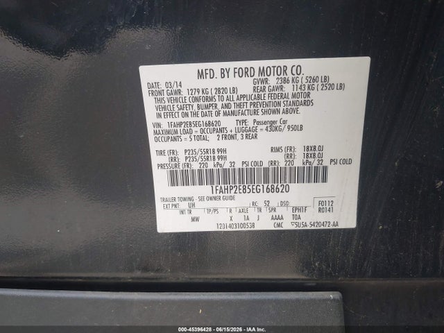 Aukcja sprzedaży 2014 Ford Taurus Sel, vin: 1FAHP2E85EG168620, numer aukcji: 45396428