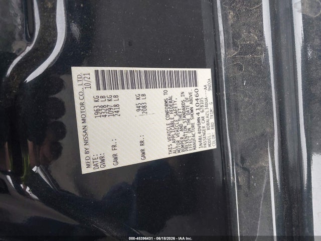 1N4BL4DV6MN410460 Nissan Altima Sv Fwd
