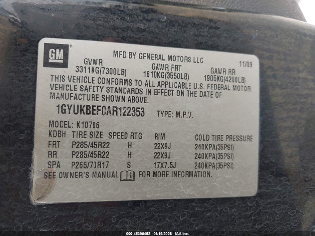 Продажа на аукционе авто 2010 Cadillac Escalade Luxury, vin: 1GYUKBEF0AR122353, номер лота: 45396452