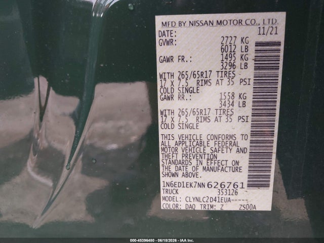 1N6ED1EK7NN626761 Nissan Frontier Sv 4x4