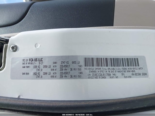 Aukcja sprzedaży 2018 Chrysler Pacifica Lx, vin: 2C4RC1CG0JR117890, numer aukcji: 45396513