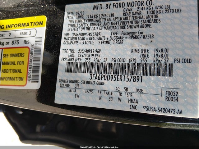 Продажа на аукционе авто 2014 Ford Fusion Titanium, vin: 3FA6P0D95ER157891, номер лота: 45396530