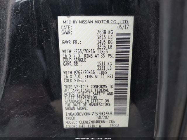 Nissan Frontier Sv 2017 1N6AD0EVXHN759098 Image 9