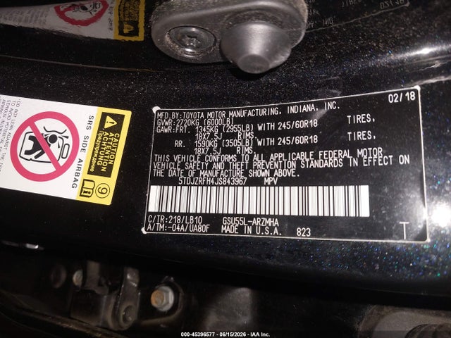 Toyota Highlander Xle 2018 5TDJZRFH4JS843967 Image 9