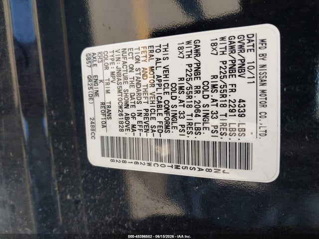 Aukcja sprzedaży 2012 Nissan Rogue Sv W/sl Pkg, vin: JN8AS5MT0CW261828, numer aukcji: 45396582