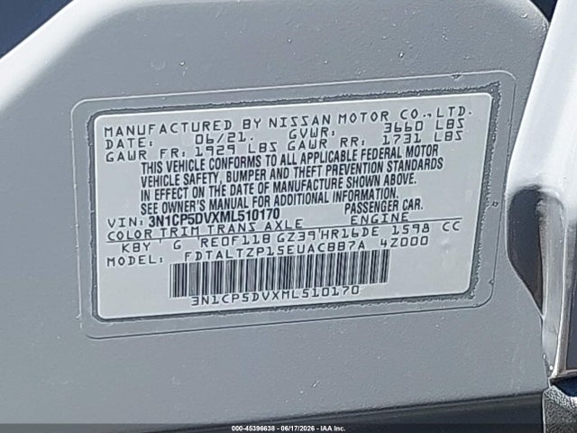 Nissan Kicks Sr Xtronic Cvt 2021 3N1CP5DVXML510170 Image 9