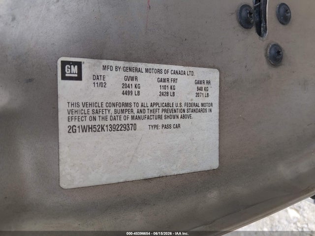 Продаж на аукціоні авто 2003 Chevrolet Impala Ls, vin: 2G1WH52K139229370, номер лоту: 45396654