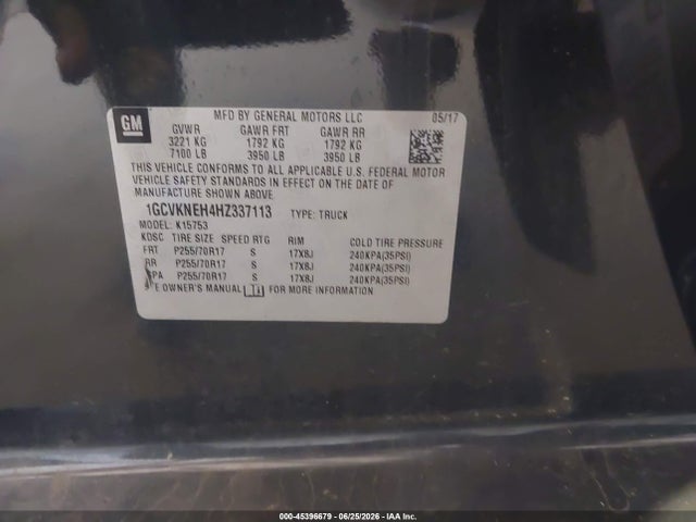 Aukcja sprzedaży 2017 Chevrolet Silverado 1500 Work Truck, vin: 1GCVKNEH4HZ337113, numer aukcji: 45396679