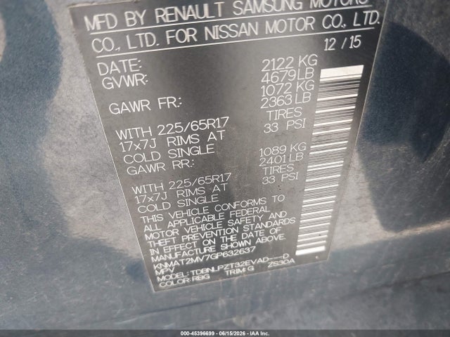 2016 Nissan Rogue S მანქანა იყიდება აუქციონზე, vin: KNMAT2MV7GP632637, აუქციონის ნომერი: 45396699