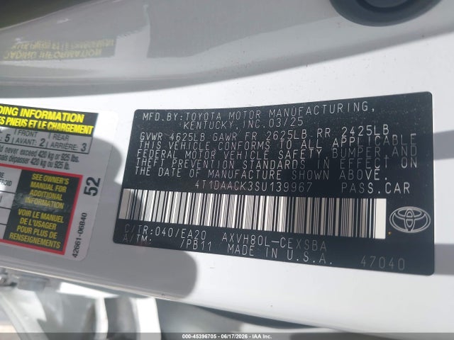 4T1DAACK3SU139967 Toyota CAMRY SE