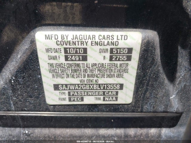 45396710 :رقم المزاد ، SAJWA2GBXBLV13558 vin ، 2011 Jaguar Xj Xjl مزاد بيع