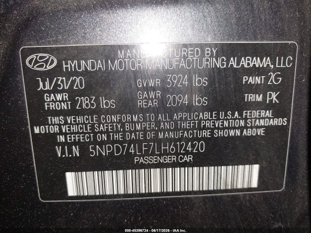 Hyundai ELANTRA SE 2020 5NPD74LF7LH612420 Image 9