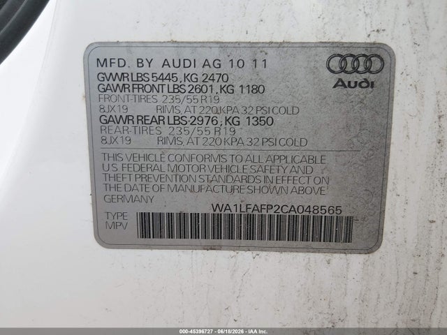 Aukcja sprzedaży 2012 Audi Q5 2.0t Premium, vin: WA1LFAFP2CA048565, numer aukcji: 45396727