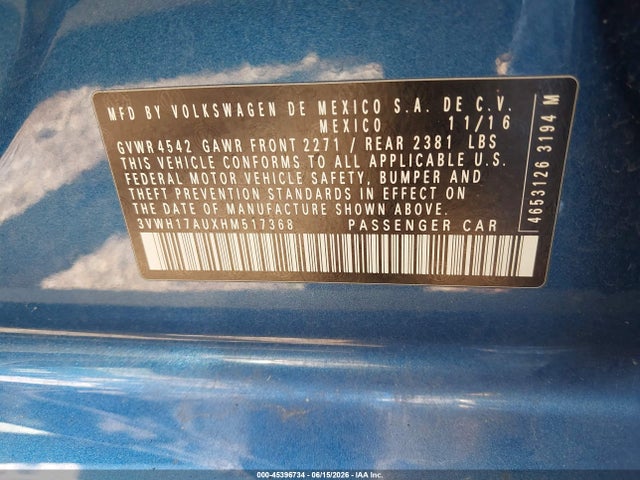 Продажа на аукционе авто 2017 Volkswagen Golf Alltrack Tsi S/tsi Se/tsi Sel, vin: 3VWH17AUXHM517368, номер лота: 45396734