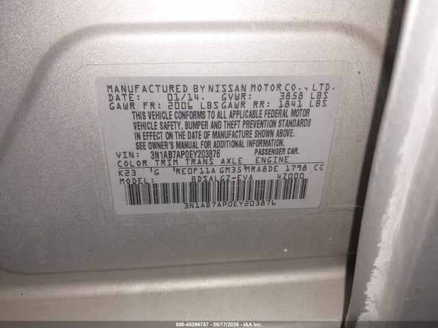 Nissan SENTRA SL 2014 3N1AB7AP0EY203876 Image 9