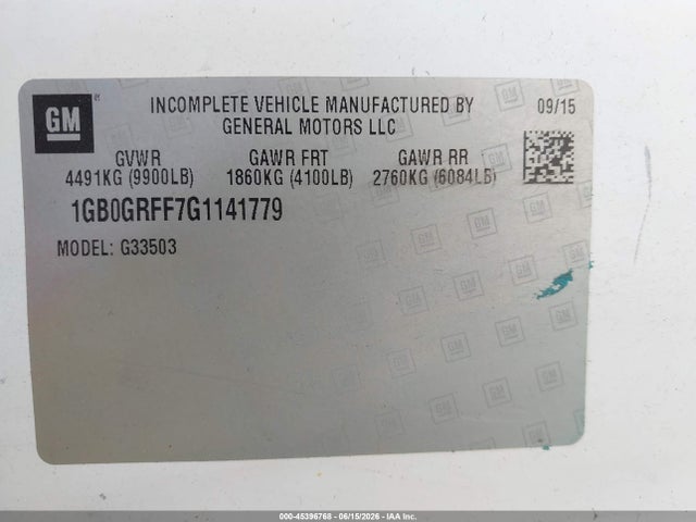 Продажа на аукционе авто 2016 Chevrolet Express Cutaway 3500, vin: 1GB0GRFF7G1141779, номер лота: 45396768