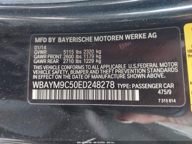 Aukcja sprzedaży 2014 Bmw 650i, vin: WBAYM9C50ED248278, numer aukcji: 45396769