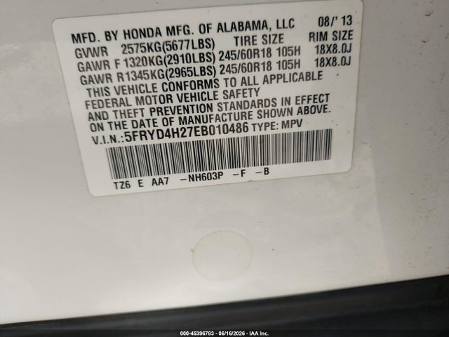Продажа на аукционе авто 2014 Acura Mdx, vin: 5FRYD4H27EB010486, номер лота: 45396783