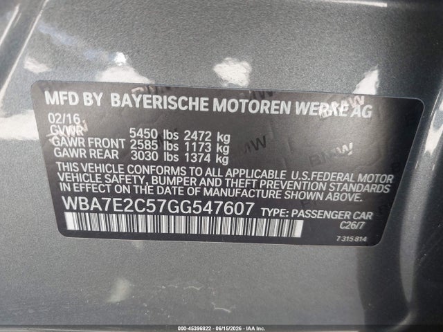 BMW 740I 2016 WBA7E2C57GG547607 Image 9
